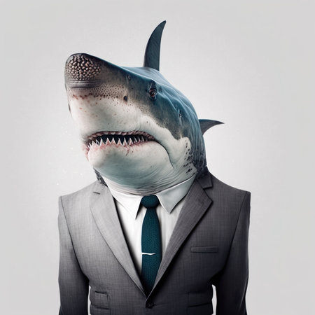 shark business suit isolated on white background AI Generatedの写真素材