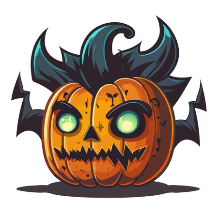 A Halloween scary evil pumpkin jack o lantern cartoon illustrationのイラスト素材