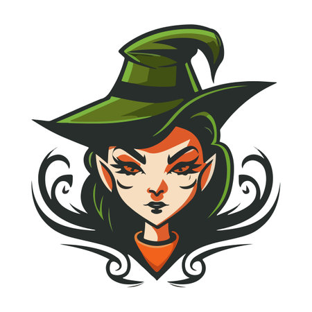 Vector illustration of witch. Halloween. Witch costume. Modern witch. Hat. Isolated on whiteのイラスト素材