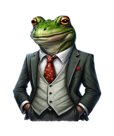 Frog in Suit Portrait people art animal, portrait frog in suit illustration