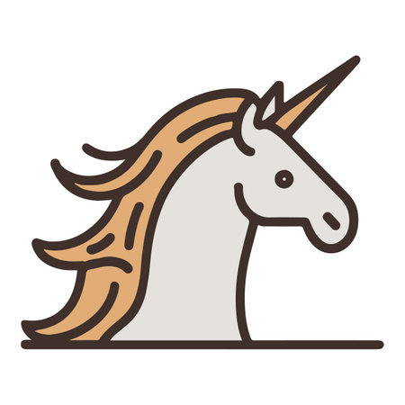 Unicorn icon. Unicorn emblem. Unicorn silhouette on a yellow background.のイラスト素材