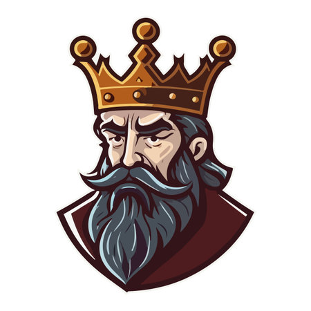 Bearded king with a crown on his head logo icon signのイラスト素材