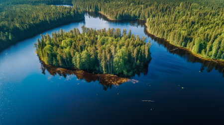 aerial panorama areas and boreal forests in Finlandの写真素材