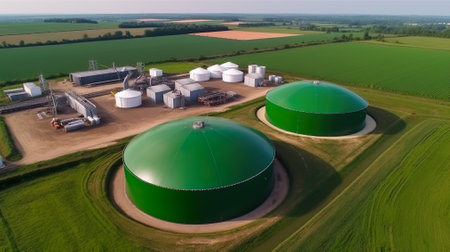 Agricultural biogas plant with maize chopper stockpile.の写真素材