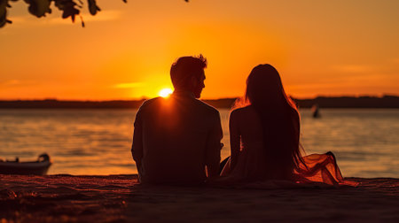 Young couple enjoying the sunset on the beach.の素材