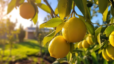 A lemon on a lemon tree in the sunsetの素材
