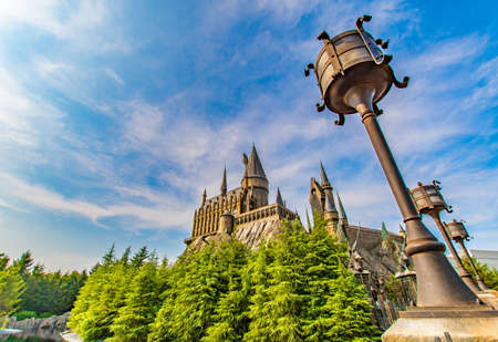 OSAKA, JAPAN - AUGUST 12, 2018: Universal Studios Japan(USJ) is very popular theme park located in Osaka Bay. The park has a great variety of attractions and entertainment located at Osaka, Japan.のeditorial素材