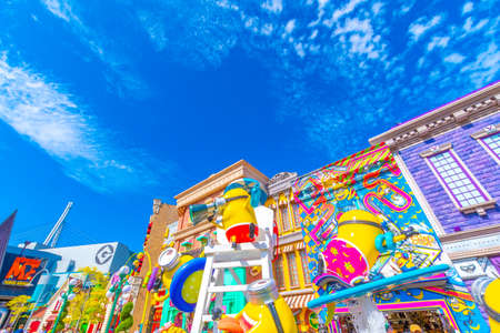 OSAKA, JAPAN - AUGUST 10, 2018: Photo of "FUN STORE at MINION PARK" shop, located in Universal Studios JAPAN, Osaka, Japan. Minions are famous characters from Despicable Me animation.のeditorial素材