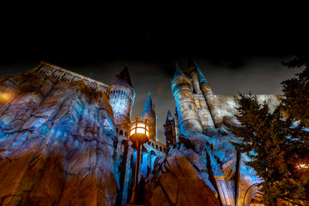 OSAKA, JAPAN - AUGUST 10, 2019: Photo of Howarts Castle. The Wizarding World of Harry Potter in Universal Studios Japan. Universal Studios Japan is a fun and fame park in Osaka, Japan.のeditorial素材