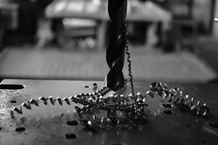 Tool of Drilling Metal. Black-and-white photo.