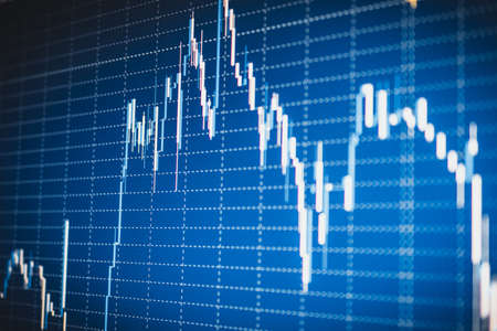 Display of quotes pricing graph visualization under blue background. Financial Statistical analysis...