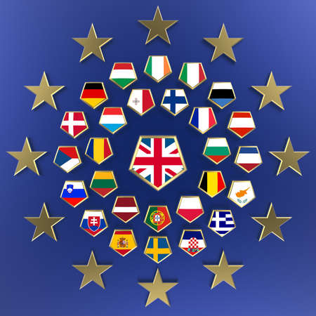 Flags of the european union. Brexit. 3D illustration. 3D CG. UK votes to leave EU.の写真素材