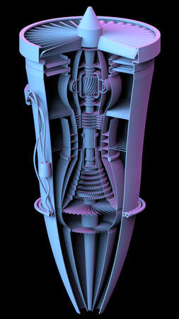 Jet engine 3D illustration. 3D CG. High resolution.