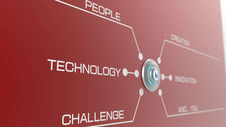 Start button with the word PEOPLE, TECHNOLOGY, CHALLENGE, CREATION, INNOVATION AND YOU on the...