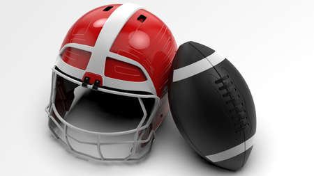 American football helmet and Ball. 3D illustration. 3D high quality rendering.の写真素材