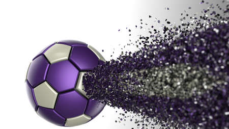 Soccer ball breaking with great force through a wall under black-white background. 3D high quality rendering. 3D illustration.の写真素材