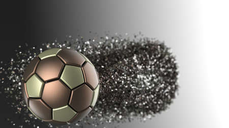 Soccer ball breaking with great force through a wall under black-white background. 3D high quality rendering. 3D illustration.の写真素材
