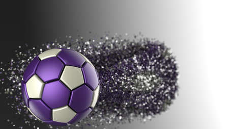 Soccer ball breaking with great force through a wall under black-white background. 3D high quality rendering. 3D illustration.の写真素材