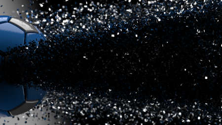 Soccer ball breaking with great force through a wall under black-white background. 3D high quality...