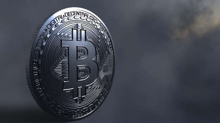 Bitcoin. Physical bit coin. Digital currency. Cryptocurrency. Golden coin with bitcoin symbol. 3D...