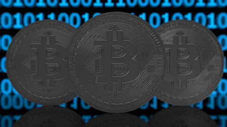 Bitcoin. Physical bit coin. Digital currency. Cryptocurrency. Golden coin with bitcoin symbol. 3D...