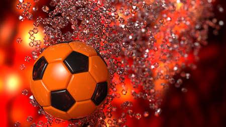 Black-Orange Soccer Ball with Diamond Particles. 3D illustration. 3D high quality rendering. 3D CG.の写真素材