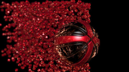 Black-Red Basketball with Red Particles. 3D illustration. 3D high quality rendering.の写真素材