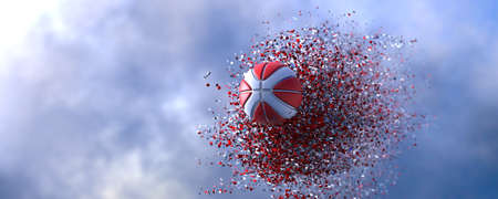 Basketball with Particles under  Linghting Background. 3D illustration. 3D high quality rendering.