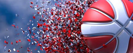 Basketball with Particles under  Linghting Background. 3D illustration. 3D high quality rendering.