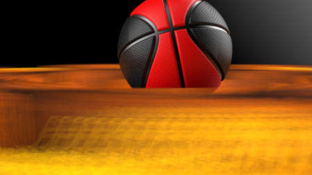 Black-Red Basketball and Rotating Hot Iron Star Abstract. 3D illustration. 3D CG. High resolution.の写真素材