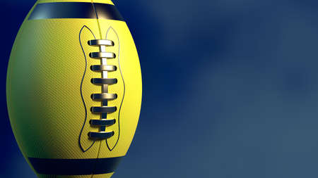 Yellow-Gold American football standard ball under sky blue background. 3D illustration. 3D high quality rendering.の写真素材