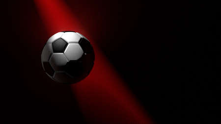 Soccer ball on the red metallic painted wall under slit light. 3D illustration. 3D CG. 3D high quality rendering.の写真素材