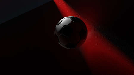 Soccer ball on the red metallic painted wall under slit light. 3D illustration. 3D CG. 3D high quality rendering.の写真素材