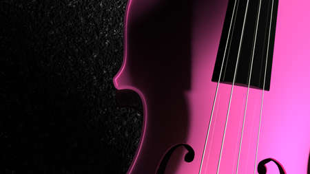 Pink classic violin on an asphalt-surfaced road under spot lighting background. 3D sketch design and illustration. 3D high quality rendering.の写真素材