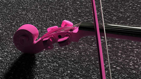 Pink classic violin on an asphalt-surfaced road under spot lighting background. 3D sketch design and illustration. 3D high quality rendering.の写真素材