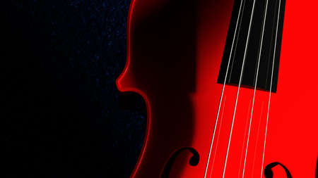 Red classic violin on dark blue asphalt-surfaced road under spot lighting background. 3D sketch design and illustration. 3D high quality rendering.の写真素材
