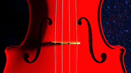 Red classic violin on dark blue asphalt-surfaced road under spot lighting background. 3D sketch design and illustration. 3D high quality rendering.の写真素材