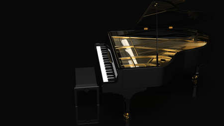 Black-Gold Grand Piano. 3D illustration. 3D illustration. 3D high quality rendering. 3D CG.の写真素材