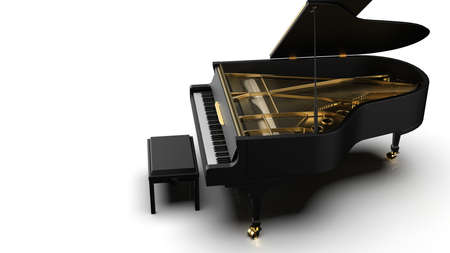 Black-Gold Grand Piano under white background. 3D illustration. 3D high quality rendering. 3D CG.の写真素材