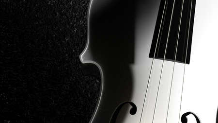 White classic violin on dark black plate under spot lighting background. 3D sketch design and illustration. 3D high quality rendering.の写真素材