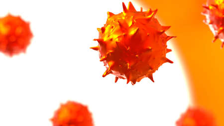 Red Virus, flu, view of a virus under a microscope, infectious disease. 3D illustration. 3D high quality rendering. 3D CG.の写真素材