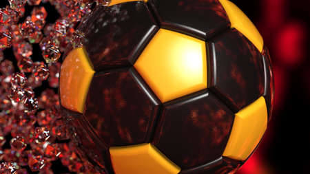 Black-Yellow Soccer Ball with Diamond Particles. 3D illustration. 3D high quality rendering. 3D CG.の写真素材