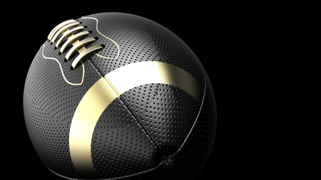 Black-Gold American football standard ball under black background. 3D illustration. 3D high quality rendering. 3D CG.の写真素材