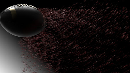 Gold-Black American Football Ball with Red Particles under spot lighting. 3D CG. 3D illustration. 3D high quality rendering.の写真素材