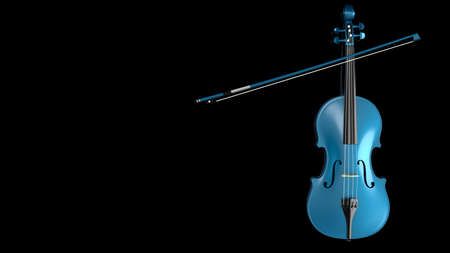 Sky Blue classic violin on black plate under spot lighting background. 3D sketch design and illustration. 3D high quality rendering.の写真素材