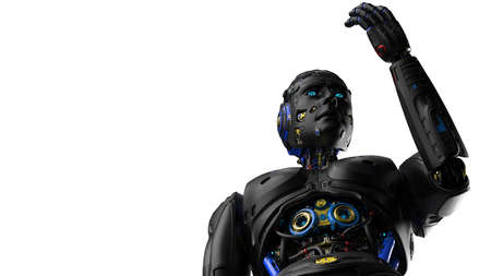 Detailed appearance of the Black AI robot under white background. 3D illustration. 3D high quality rendering. 3D CG.の写真素材