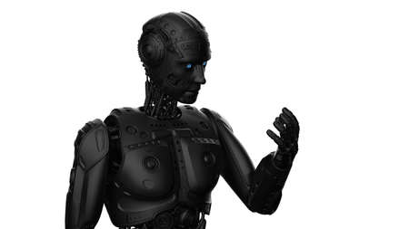 Detailed appearance of the Black AI robot under white background. 3D illustration. 3D high quality...