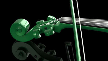 Green classic violin on black plate under spot lighting background. 3D sketch design and illustration. 3D high quality rendering.の写真素材