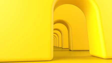 Yellow arch hallway corridor abstract background minimal conceptual 3D rendering. 3Dillustration. 3D CG.の写真素材