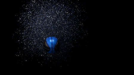 Black-Blue Basketball with Rotation Particles under spot lighting background. 3D illustration. 3D...